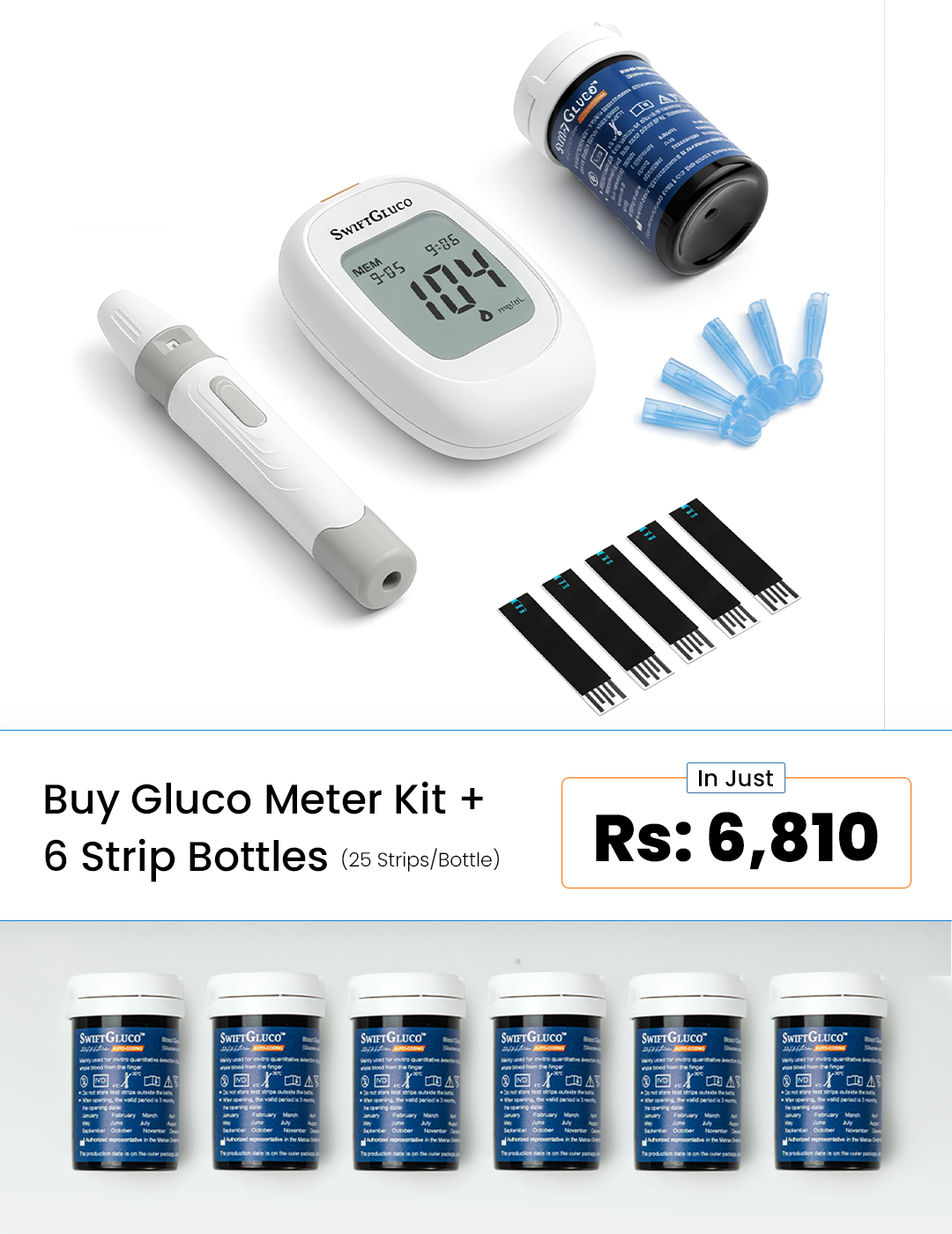 Gluco Meter + 3 Strips Box Bundle